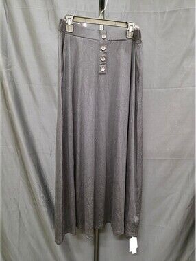 ROOSCIER BUTTON‑FRONT HIGH‑WAIST FLARE MAXI SKIRT BLACK SIZE LARGE